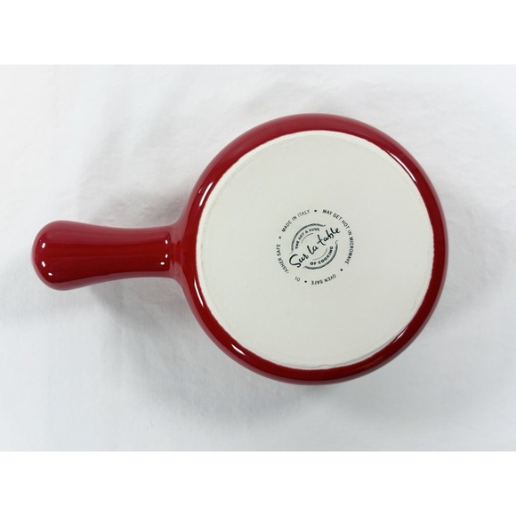 Sur La Table Red Stoneware Handled Soup Bowl Casserole Fondue Pot Oven Safe - Picture 7 of 9